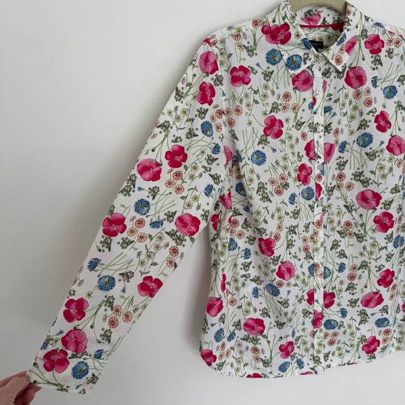Talbots Women's Floral Button Down Shirt 14 Pink Blue Spring Layer 100% Cotton - Picture 3 of 7